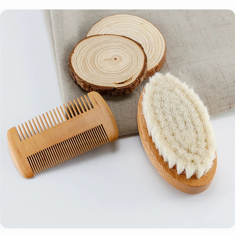 

Baby Wooden Brush Newborn Natural Wool Comb Hair Brush Infant Head Massager