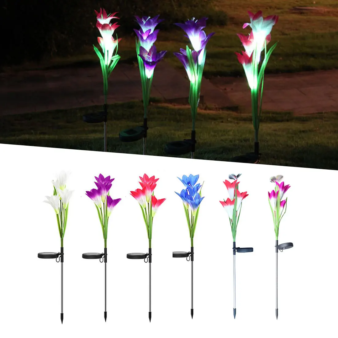 Солнечный светильник цветок лилии лампы мульти Цвет открытый Водонепроницаемый