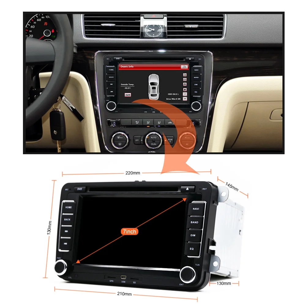 Eunavi 2 din 7 ''TDA7851 Android 8 1 Автомобильный dvd радио gps для Volkswagen VW Skoda POLO PASSAT B6 CC TIGUAN GOLF 5