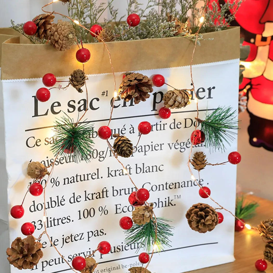 

Christmas Pine Cones Branch LED Copper Wire Pine Cone StarString Light Christmas Tree Light Door Frames Living Room Party Decor