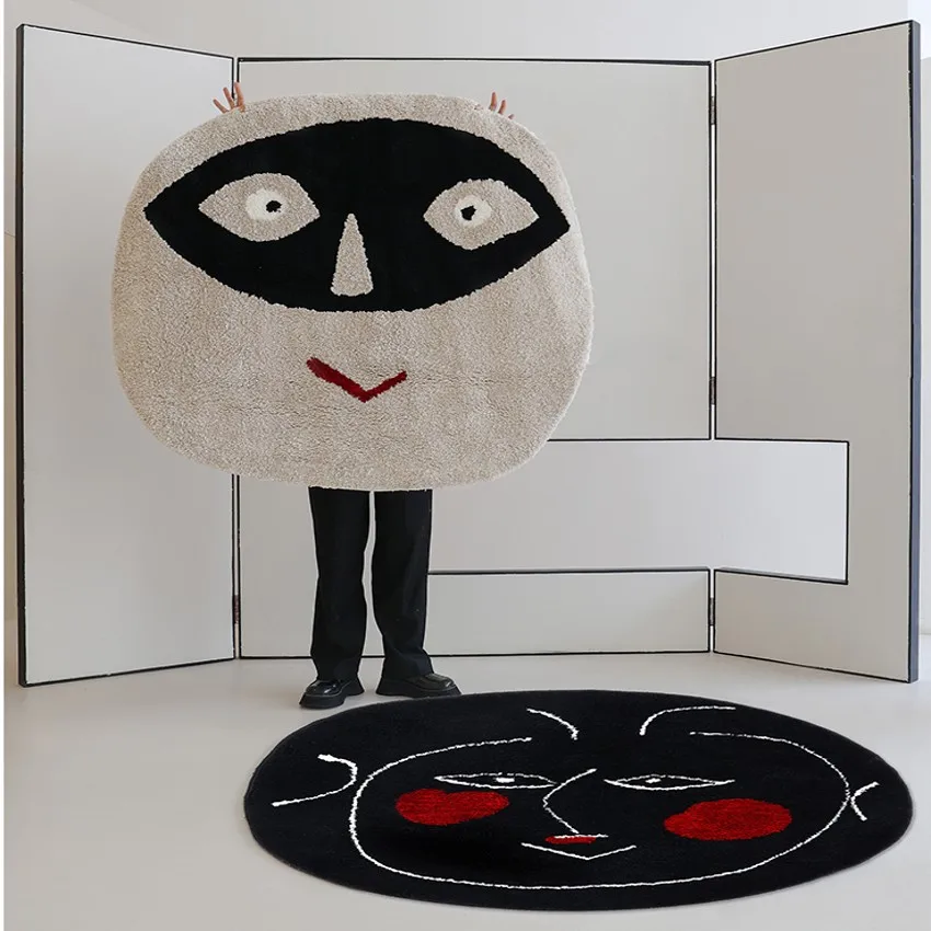 

Post Modern Abstract Face Decoration Art Area Rug, INS popular Nordic style home collection , easy care towel feeling floor mat
