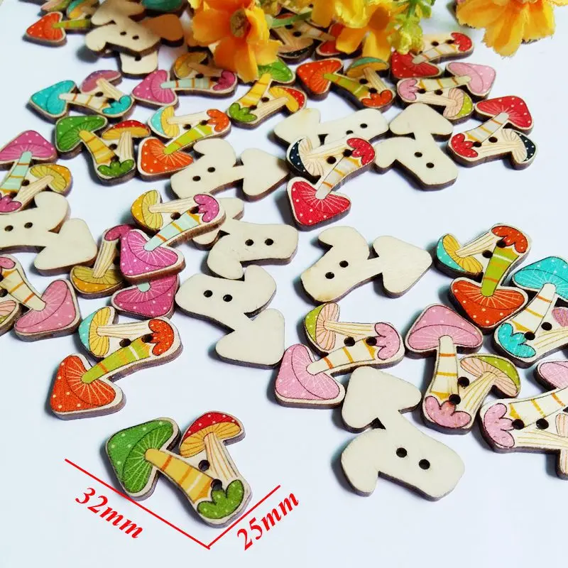 50 шт Многоцветный Животные Кнопки 2 отверстия гриб кнопки печати древесины
