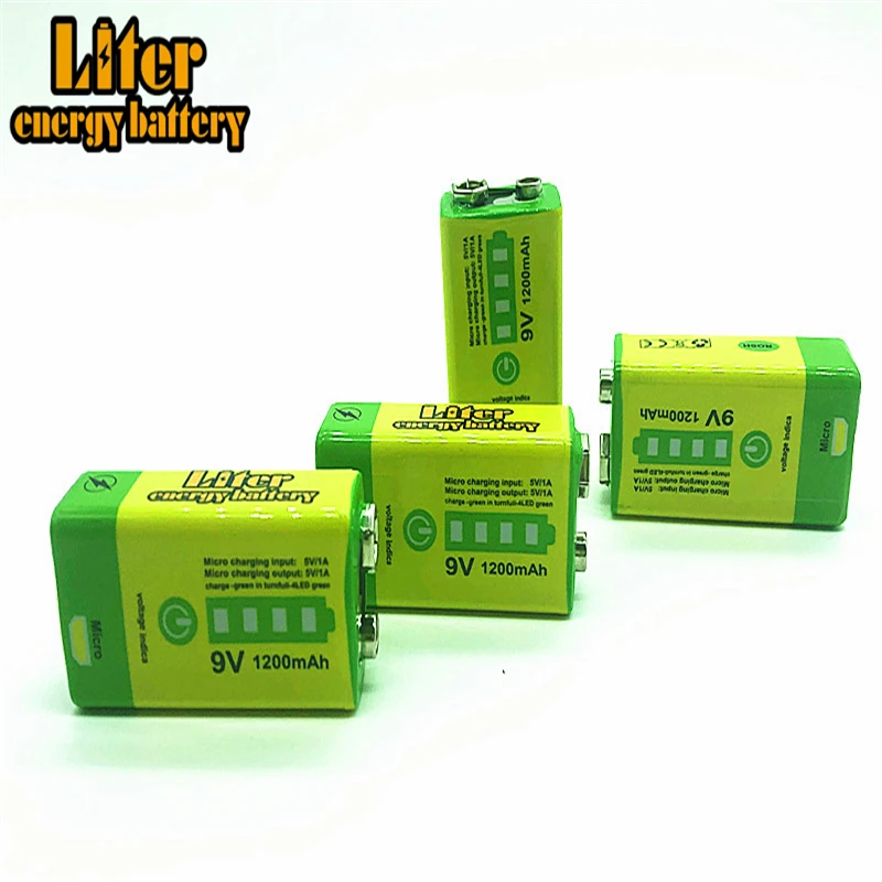 Аккумуляторная батарея 9V 6F22 USB 1200mAh Li Ion для дымовой сигнализации беспроводной