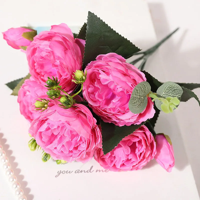 rose red 30 см розовые шелковые пионы, искусственные цветы ПЭ Пена розы цветы невесты Свадебный букет Декор Скрапбукинг DIY принадлежности - Цвет: rose red