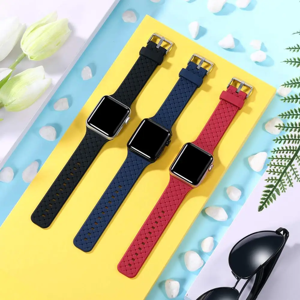 Silicone Strap for Apple Watch 4 Band 44mm 40mm iWatch 42mm 38mm Woven Pattern Bracelet Watchband 5 3 2 1 | Наручные часы