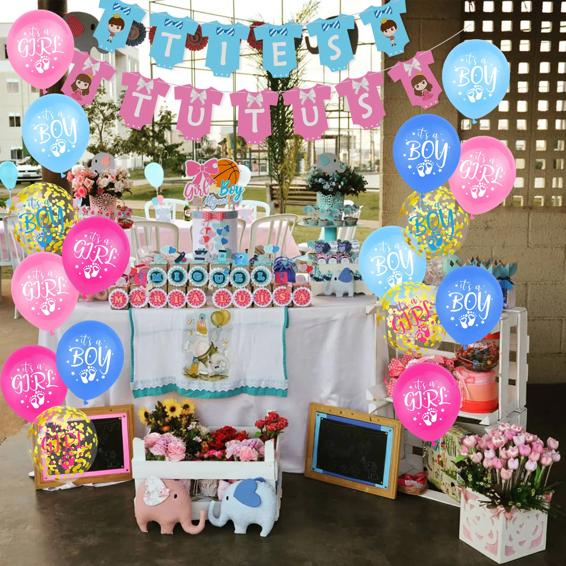 

Baby Shower Gender Revealing Party Decorations It's A Girl/Boy Sequin Cartoon Balloon Party Decoration