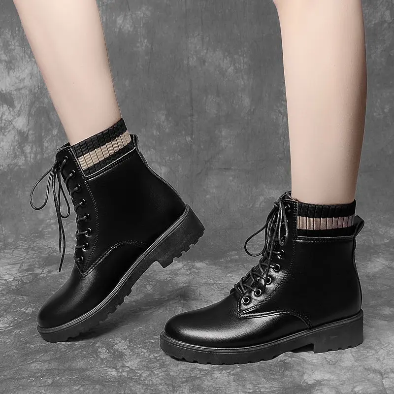 

Lace-Up Women Boots 2021 Winter New Flats Wedges Ankle Boots Fashion Round Toe Chelsea Boots Designer Casual Cozy Oxford Shoes