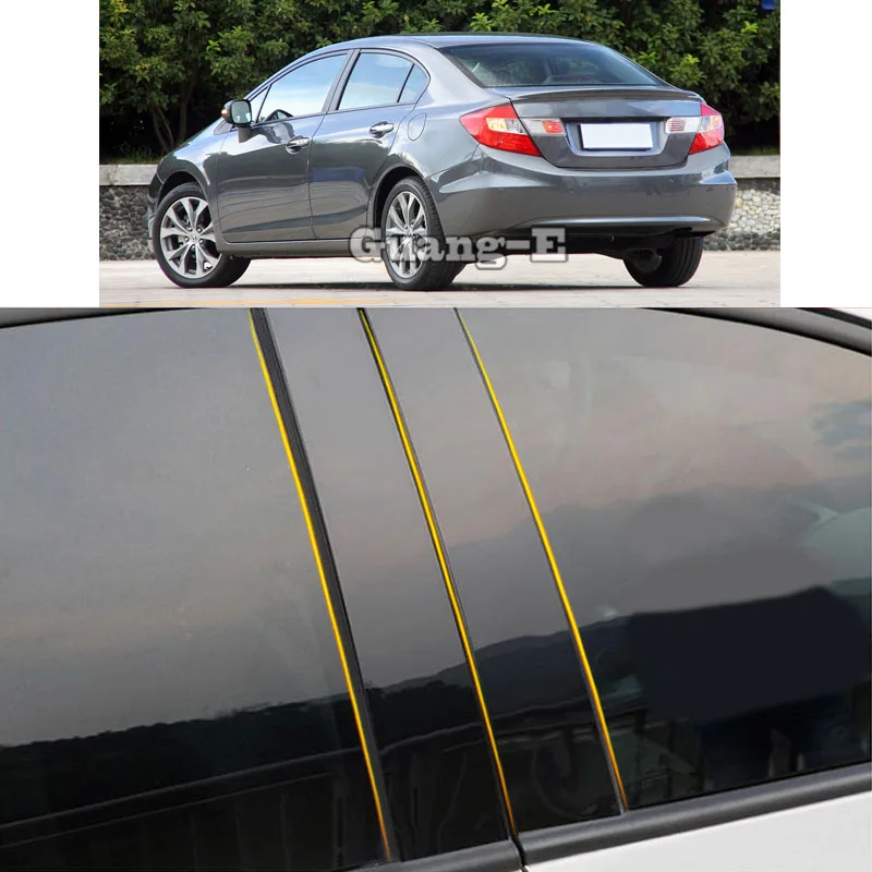 

Автомобильный поликарбонатный материал, крышка столба, отделка двери, окна, пианино, черная молдинговая наклейка, пластина 8 шт. для Honda Civic 9 ...