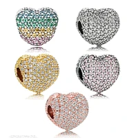 5 colors stones heart shape clip beads for charms bracelets women 925 sterling silver crystal diy charm beads for jewelry making