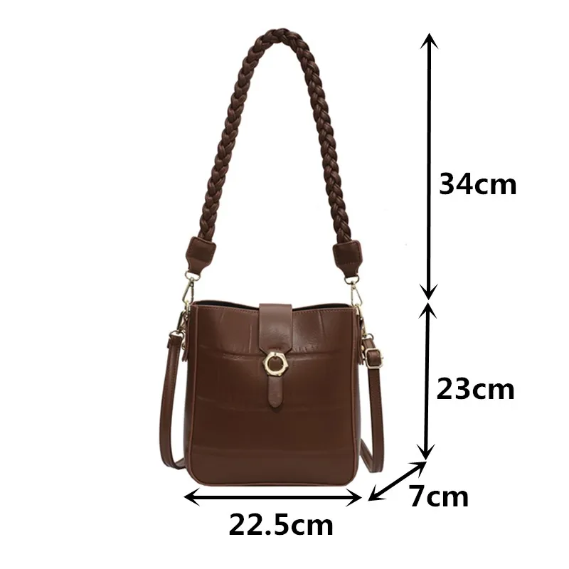 

Black Pu Leather Stone Pattern Women's Shoulder Bag Hot Sale Small Square Crossbody Bag Lady Braided Strap Messenger Handbag Sac