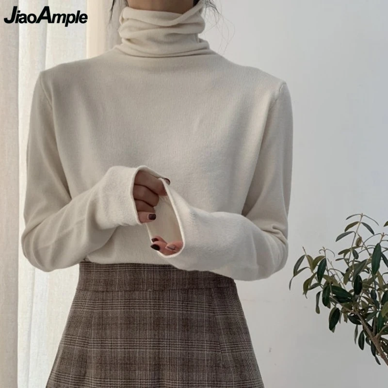 

2020 Women Autumn Winter Turtleneck Sweater Classic Joker Solid Solid Full Sleeve Pullovers Soft Cozy Knitted Tops Lady Clothing