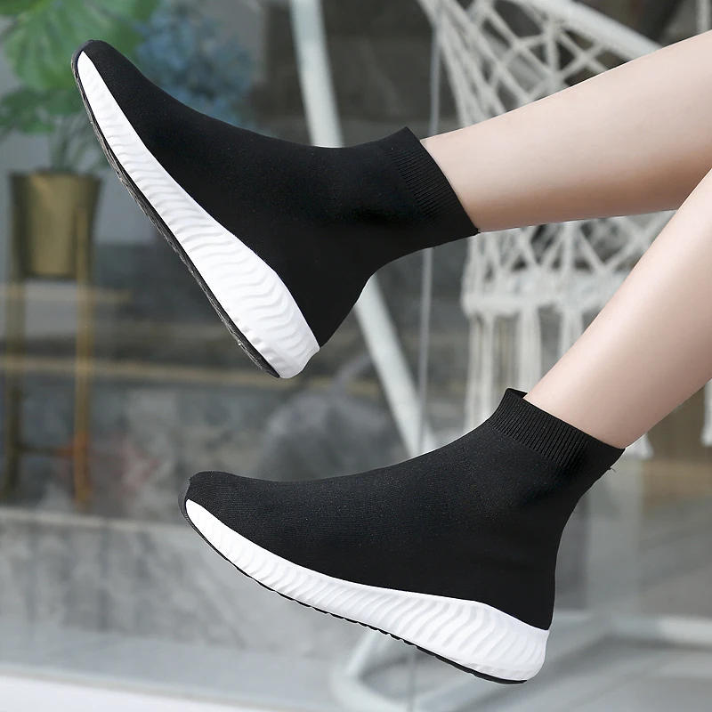 

WIENJEE Brand Women Sneakers Beathable Fabric Casual Shoes Woman Slip on Sock Shoes Girls Sneakers Light High Top Shoes Autumn