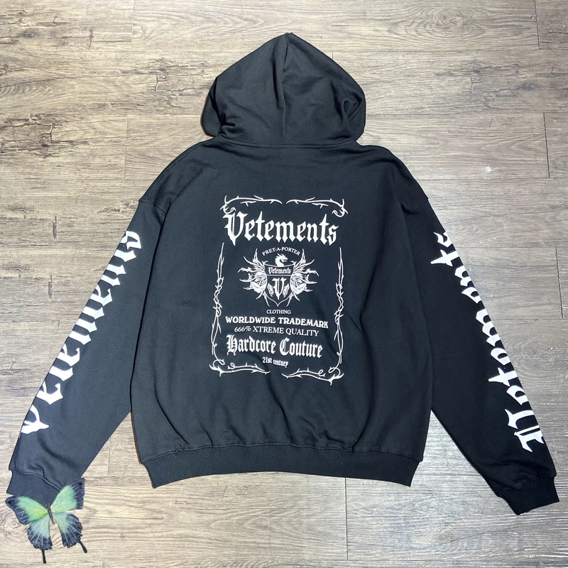 

Men's Women's Casual Hooded VETEMENTS Front and Back Totem Letter Print Hoodie Sweatshirt