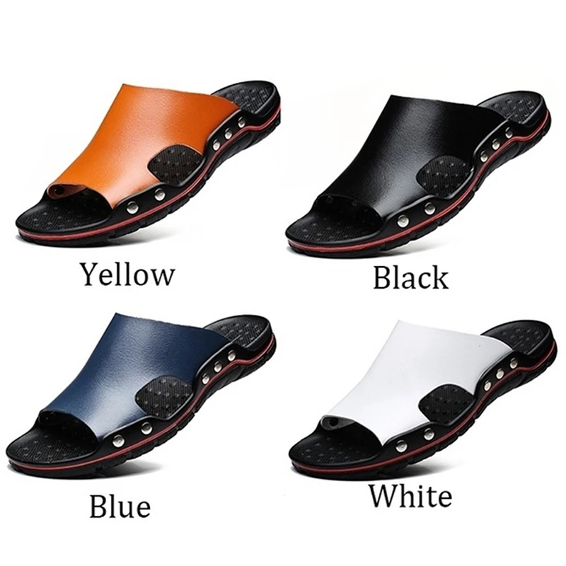

Summer Men Fashion Shoes New 2020 Big Size 44 Men's Flip Flops Leather Luxury Slippers Beach Casual Sandals