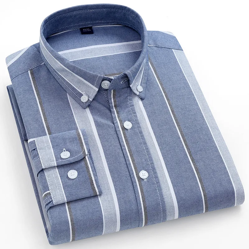 2021 New100% Pure Cotton Mens Oxford Striped Shirts Plaid Business Casual High Quality Long sleeve Shirt For Man Button Up Shirt