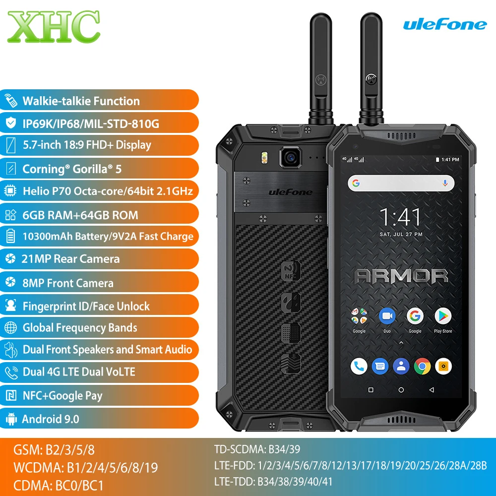 Ulefone Armor 3WT 5 7 ''Android 9 0 мобильный телефон 6 Гб 64 10300 мАч рация Helio P70 Восьмиядерный