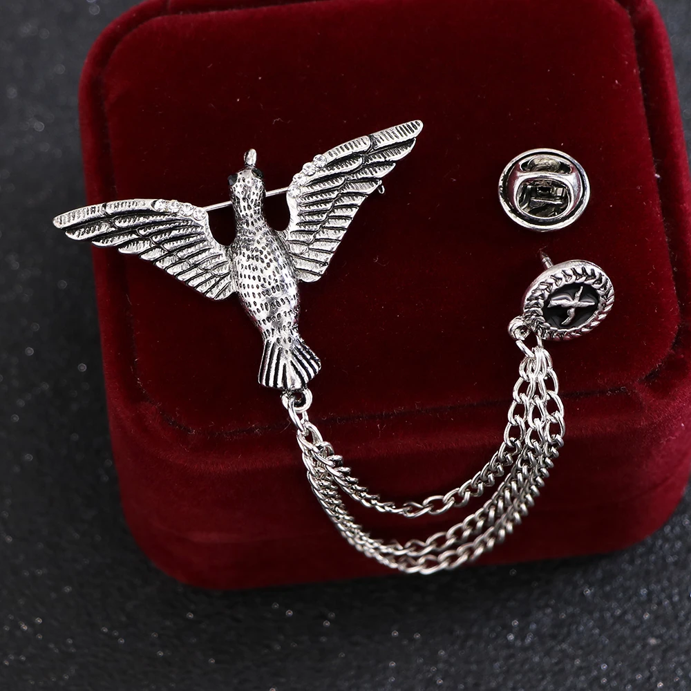 i-Remiel Retro Tassel Chain Bird Brooch for Men's Suit Seagull Eagle Angle Wing Pins and Brooches Shirt Collar Accessories