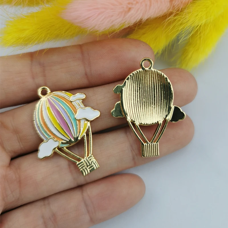 10pcs romantic alloy hot air balloon enamel charms pendant diy bracelet earring finding fit jewelry accessories phone case decor free global shipping