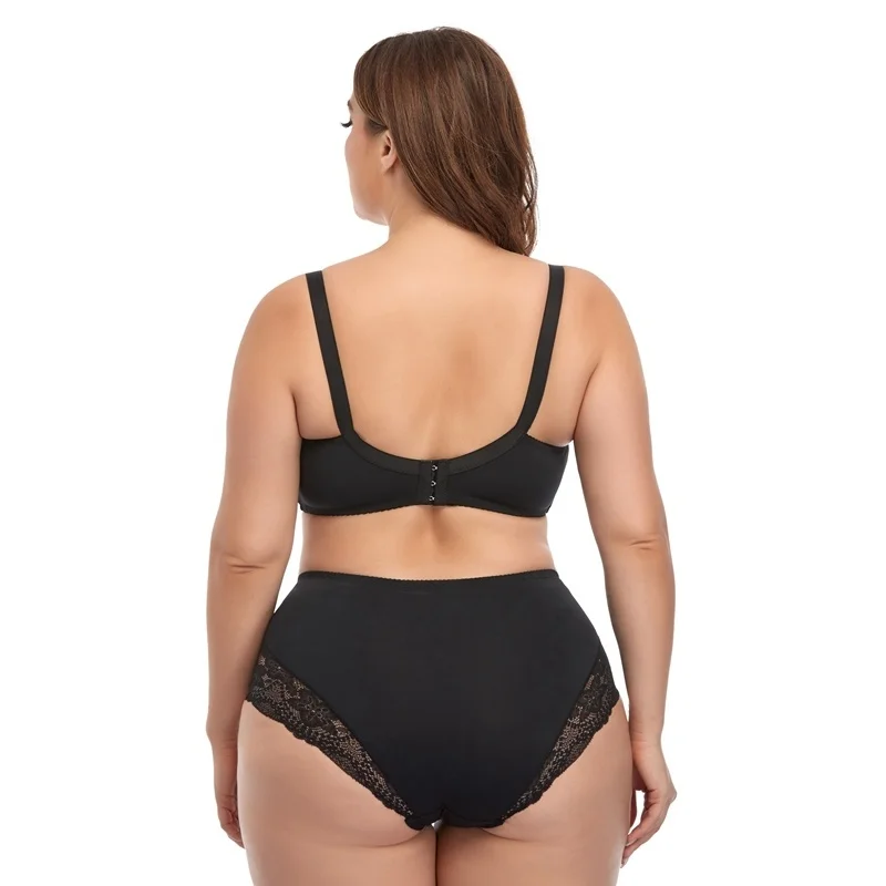 

Size Sexy Lace Female Plus Ultra Thin Autumn Winter Lingeries Full Comfort Underwear Set Mid-Rise Panties Set