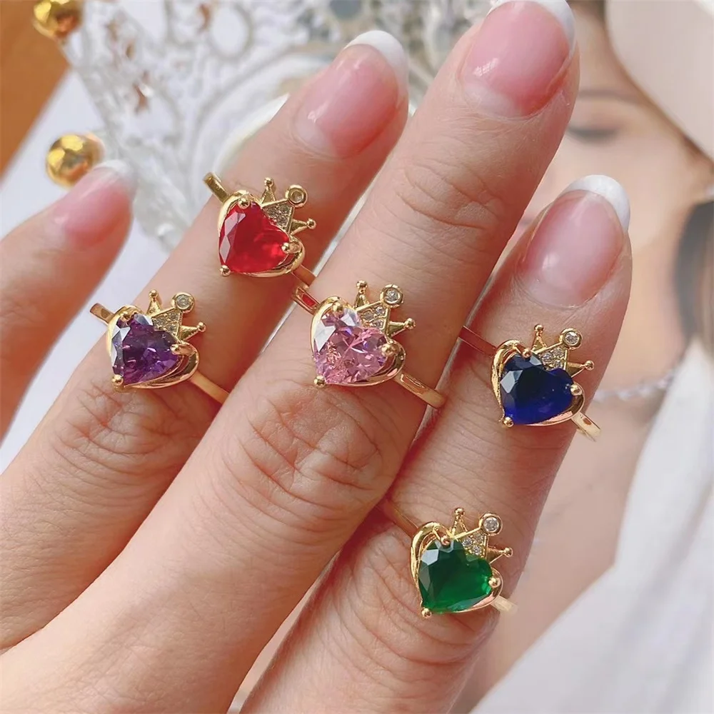 

10Pcs Chic Colorful Zircon Heart shape Ring fashion gold plated Finger Jewelry Rings For Women