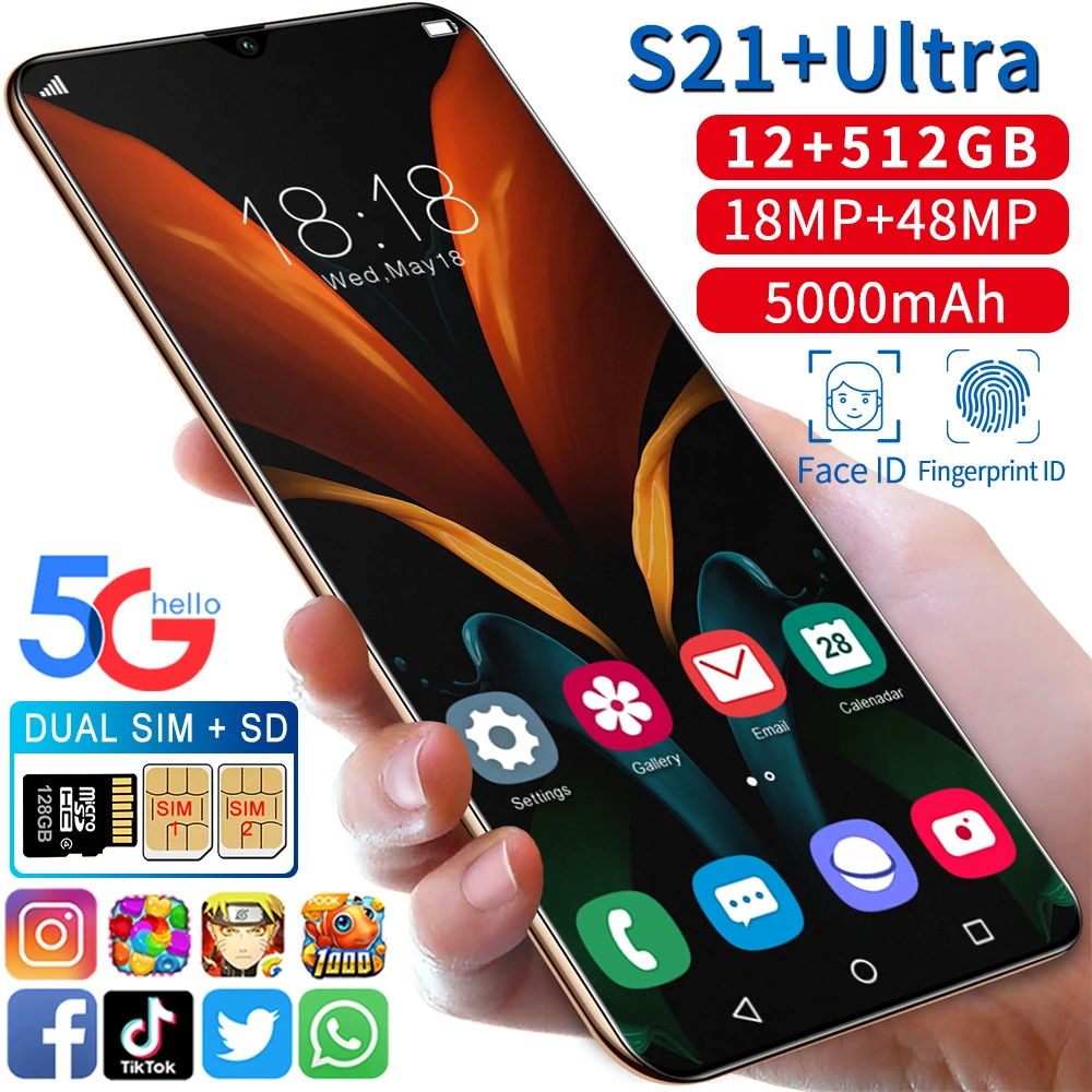 

Galay S21+ Ultra 7.2 Inch Smartphone 5800mAh Unlock Global Version 4G 5G Android 10.0 16MP+32MP 12GB+512GB Celulares Smartphone