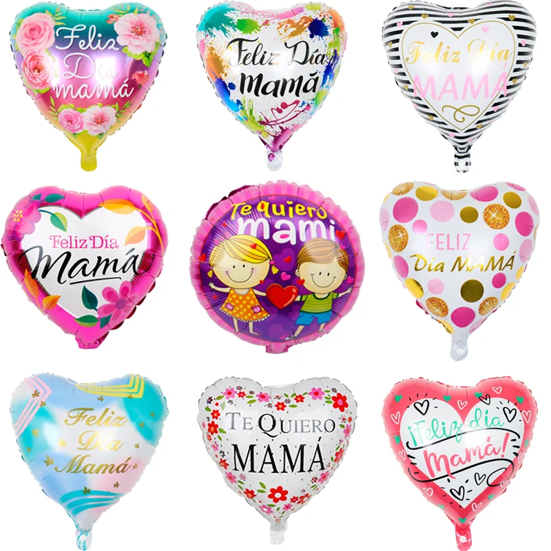 

5pcs 18inch Spanish Happy Mother's Day Foil Balloons Feliz Dia Mama Birthday Party Decorations Heart Shape Air Globos Mom Gifts