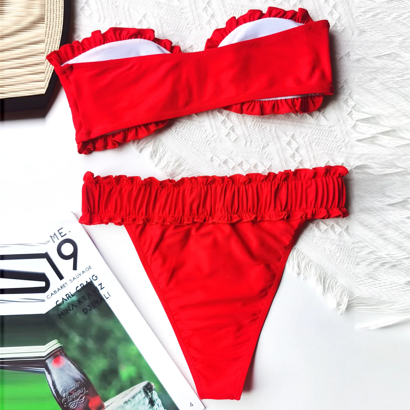 

Women Swimwear Solid Bow Chest Wrap Two Piece Swimsuit Bikini Swimming Beachwea Sexy Bow Tie Tube Top Split Bathing Micro bikini