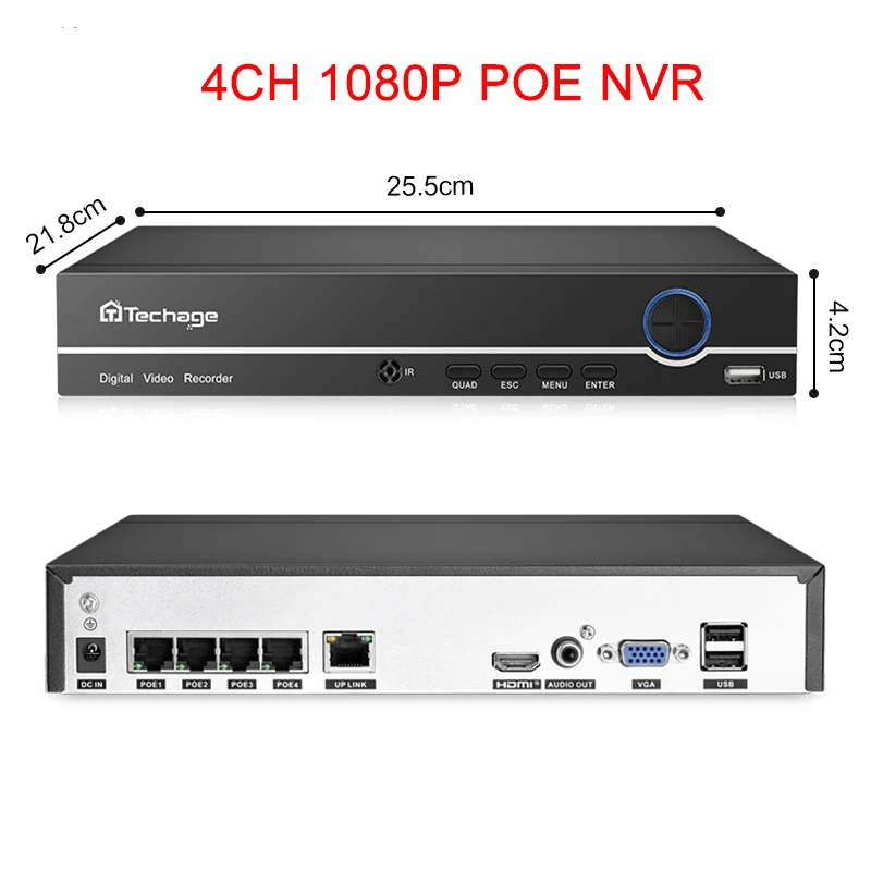 Techage H.265 4CH 1080P POE NVR комплект аудио IP камера Крытый Открытый Металл