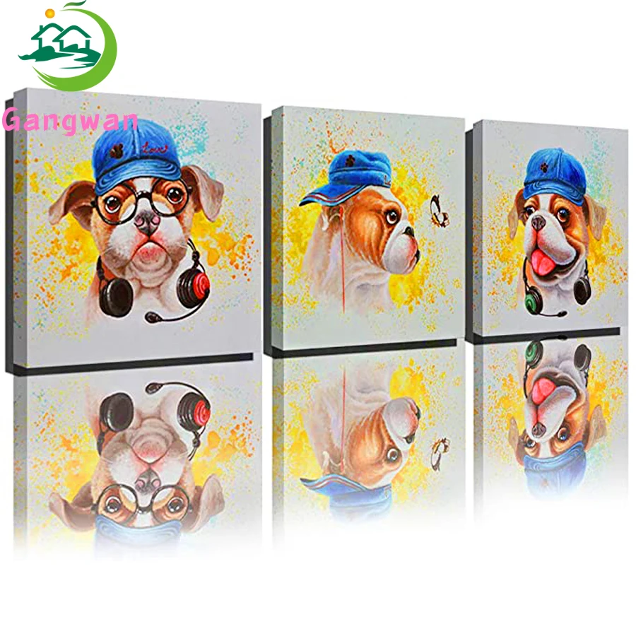 

Современная поп-арт Алмазная мозаика картина музыка бульдог с очками милая собака бабочка полная дрель Триптих Декор детской комнаты