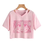 Женская футболка в стиле аниме, укороченные топы в японском стиле панк, винтажная уличная одежда в стиле Харадзюку, свободные топы с V-образным вырезом, готические Мультяшные футболки