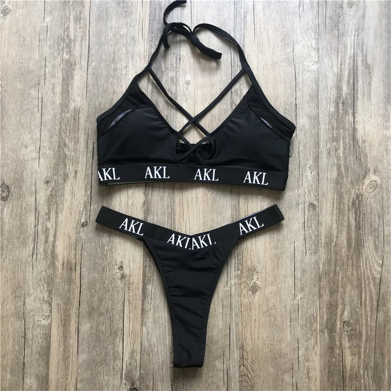Sexy letter print swimsuit female Hardpack Push up bikini bandage swimwear women bathers Strap bathing suit Swimming suit