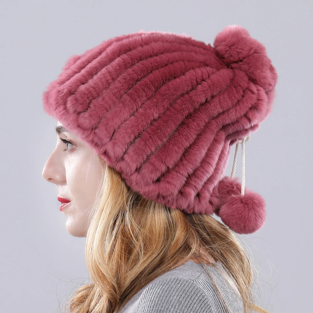 Женская меховая шапка вязаные женские шапки эластичный шарф помпоны с ремнем