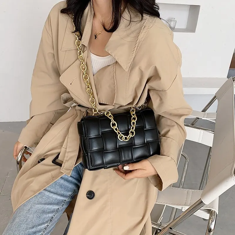 

Woven Flap Women's Shoulder Bag High Quality PU leather Crossbody Bags Designer Luxury Handbag Female Chain Tote Messenger Bag