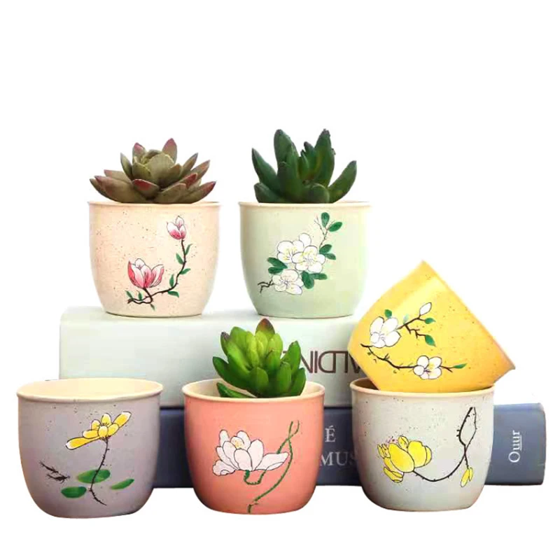 

Ceramic Succulent Flower Pot Retro Style Flower Green Plant Cactus Pots Balcony Garden Vase Morden Living Room Home Decoration
