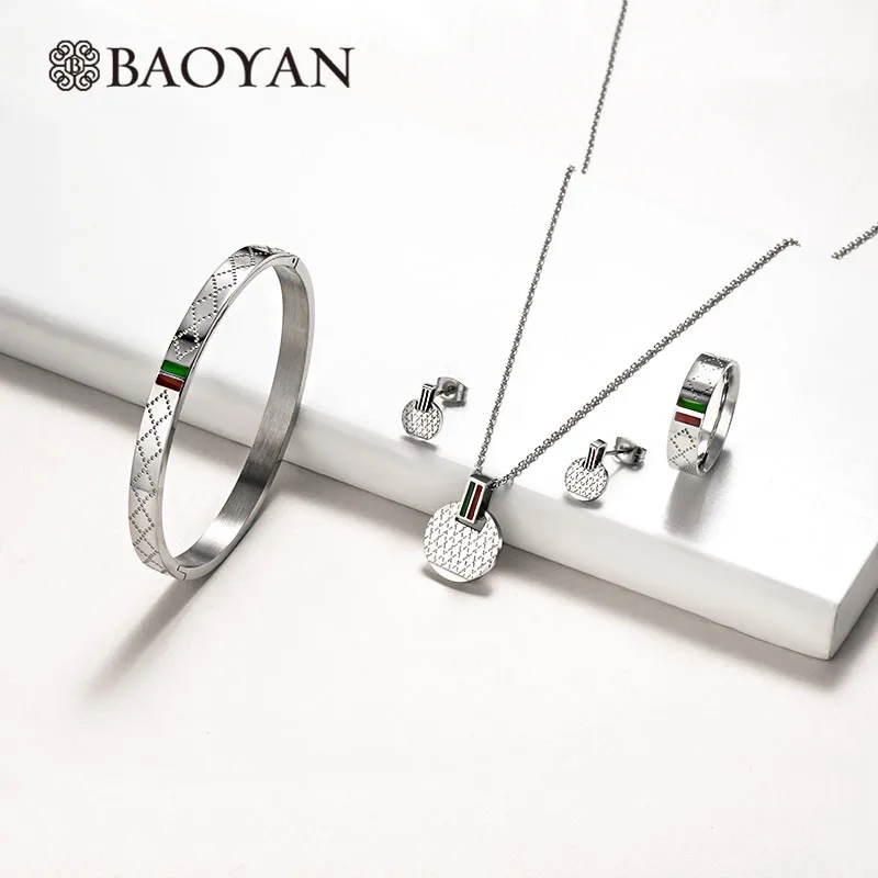 Baoyan Модный комплект ювелирных изделий из нержавеющей стали 4 шт. Золотой