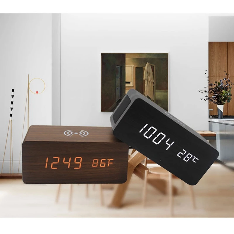 Деревянный Будильник с Bluetooth-динамиком Настольные Цифровые часы USB