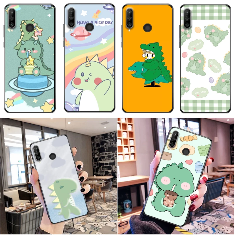 

Cute Flowers Funny Couples Dinosaur Color Painting Phone Case For Huawei P30 Lite Pro Soft TPU Carcasa Funda Cases Back Cover
