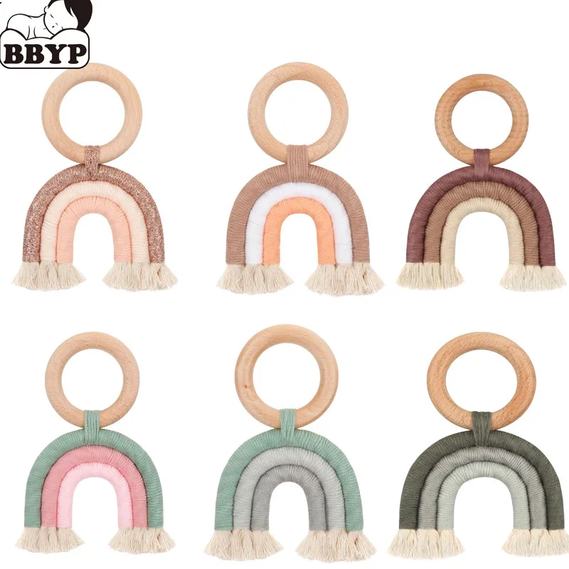

1PC Christmas Baby Rainbow Teething Ring Safety Wooden Teether For Children Kids Baby Care Accessory Handmade Shower Gifts