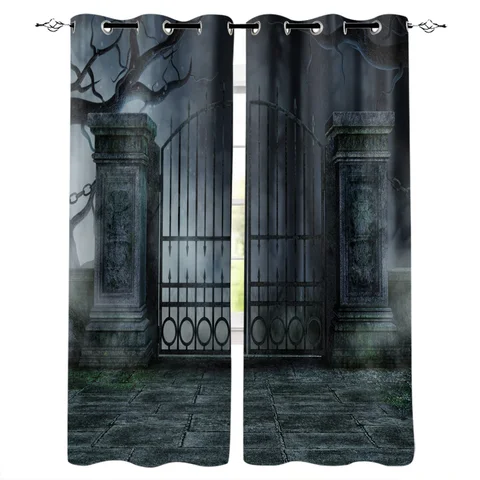 Готические шторы полнолусветильник над средневековым храмом руины ночью темные страшные фоны для гостиной спальни Оконные Занавески