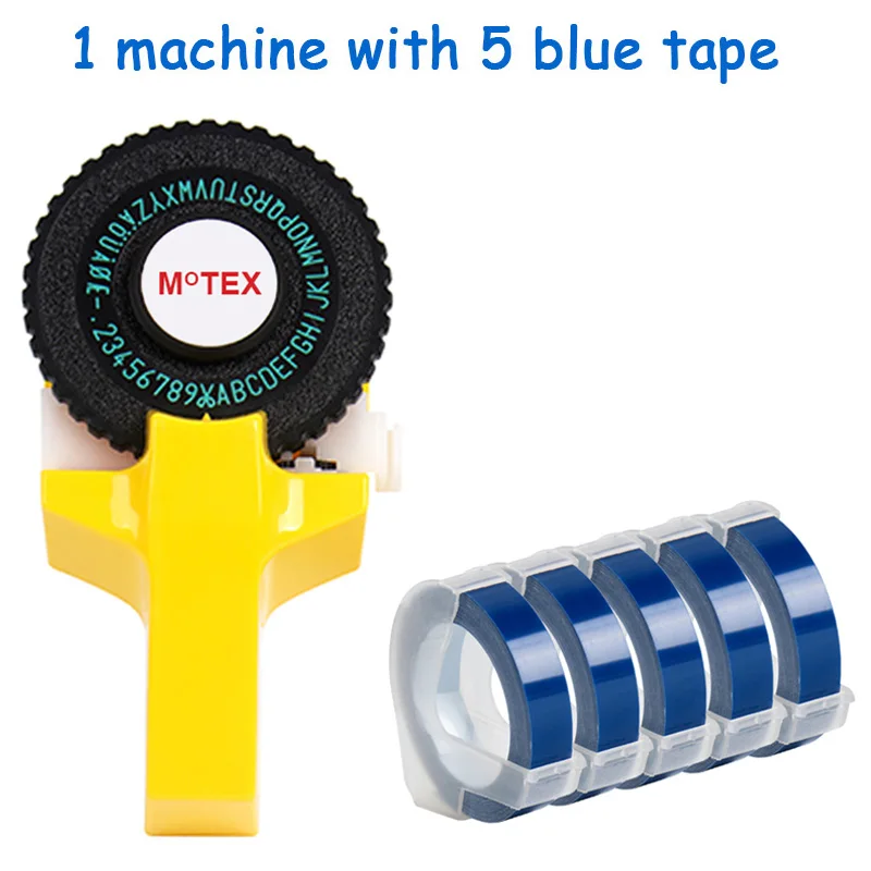 Желтый Цвет MoTex E101 принтер мини DIY ручной совместимый для dymo 3D Тиснение Ручной ленточный ручной пишущая машинка надписи машина - Цвет: machine add 5 blue