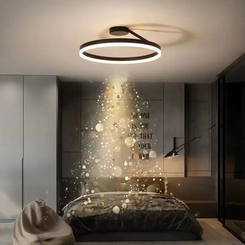 Modern Ring Led Ceiling Chandelier Dimmable Black White for Bedroom Table Dining Living Room Minimalist Pendant Lamps Lighting