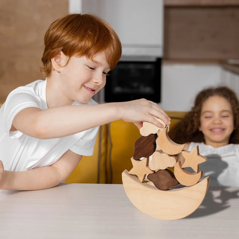 

Montessori Wooden Blocks Stars Moon Stacked Blocks Wooden Toys Children's Educational Toys Diy Baby Balance Training Constructor