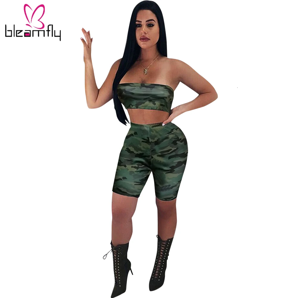 Новинка 2019 женский летний Камуфляжный костюм с коротким рукавом и капюшоном