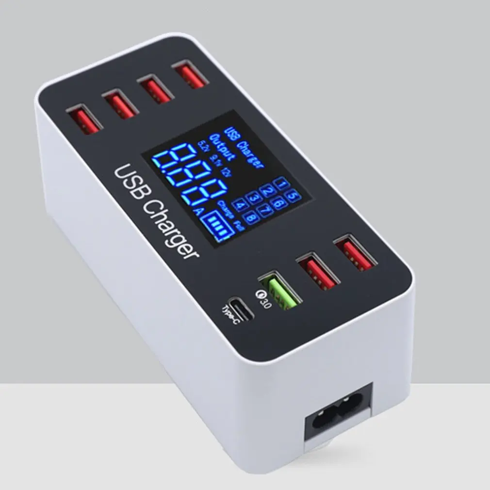 8 портов USB зарядное устройство Быстрая зарядка 3,0 несколько USB зарядная станция для телефона Концентратор Зарядное устройство QC3.0+ type-c светодиодный дисплей 40 Вт US Plug