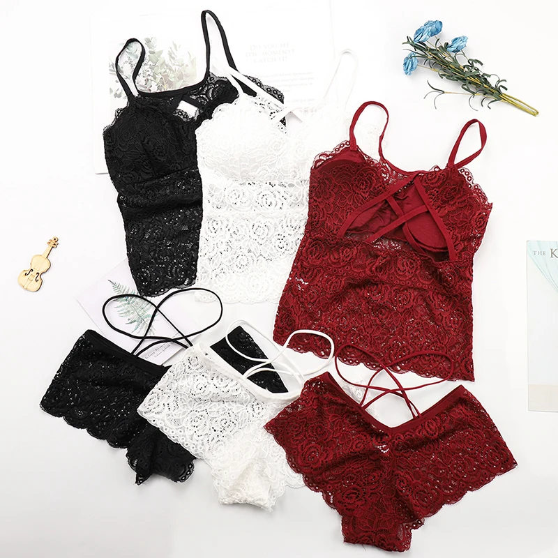 

Fashion Women Comfortable Sexy Lace Push Up Bra Wire Free Push Up Wrapped Chest Set + Panties