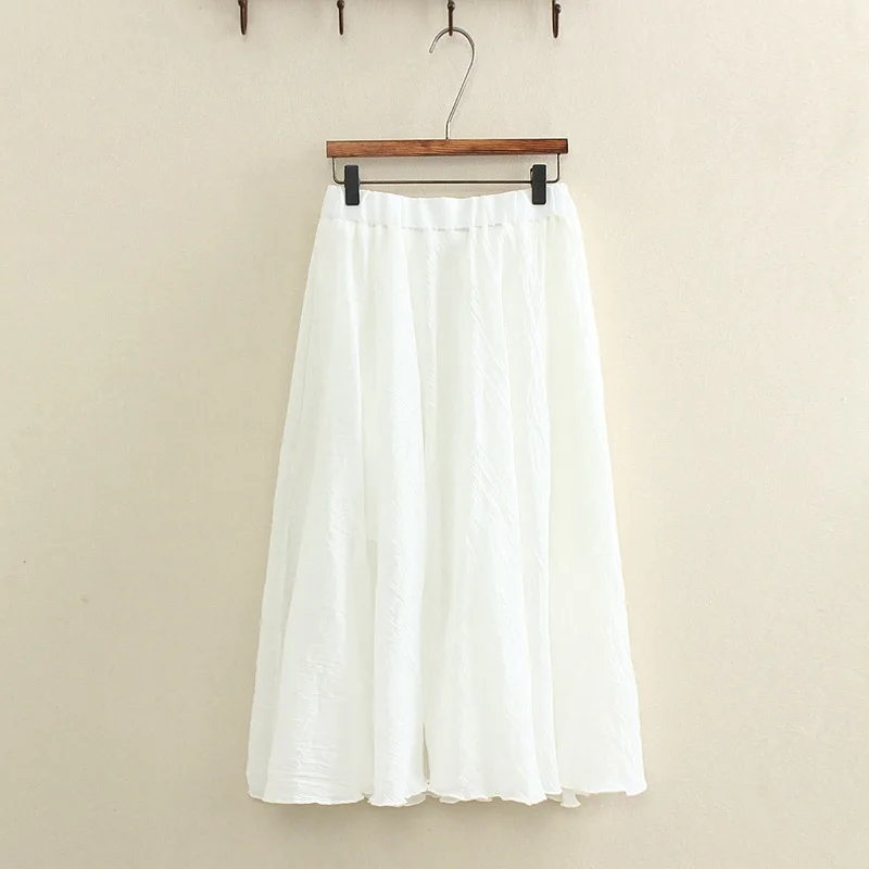 

Summer Street Style Cotton Linen White Girls Skirts High Waist A-Line Vintage Pleated Beach Skirt Casual School Midi Skirt Women