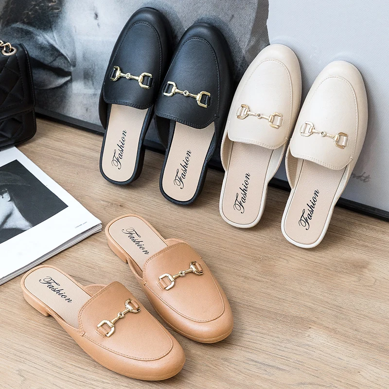 

Sandals Women Summer 2021 Korean Leisure Flat Mules Ladies Street Pointed Toe Soft Shoes Low Heel Slides Female Outside Slippers