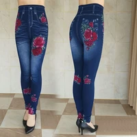 womens autumn winter jeans printing imitation denim leggings high waist wear stretch plus velvet imitation jeans z136