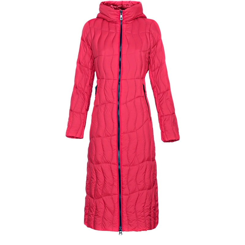 Зимний женский длинный пуховик новинка 2019 с капюшоном выше колена модное