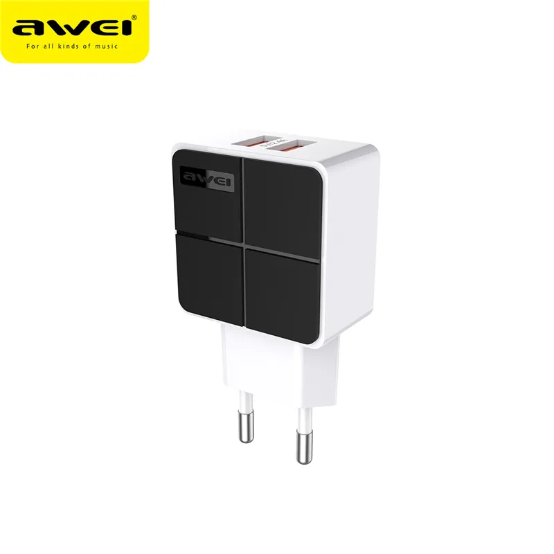 AWEI Dual USB зарядное устройство для телефона, быстрая зарядка, 5 В/2,4 А, ЕС, быстрое настенное зарядное устройство, адаптер, ЕС, мини разъем для iPhone 11, samsung, Xiaomi